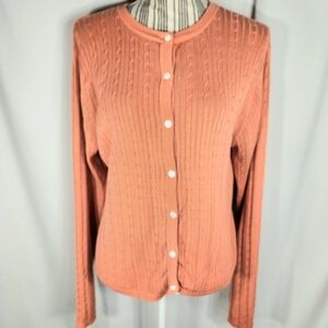 Bobby Chan Orange Cable Knit Silk Button Down Cardigan Size Large